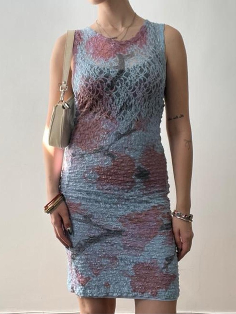 Blue Floral Patterned Lace Midi Dress